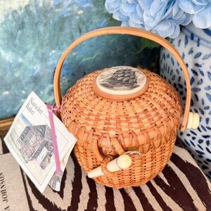 Vintage Nantucket Basket Clipper Ship Scrimshaw by Artist Linda Layden Mini